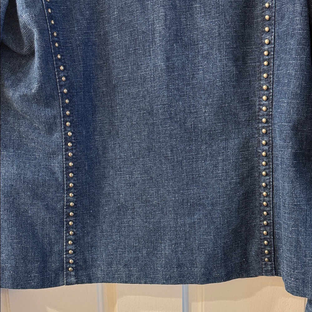 Stunning Cripple Creek Brown Leather Jacket w/ heavy Blue Jean Fabric & Conchos - Picture 12 of 16